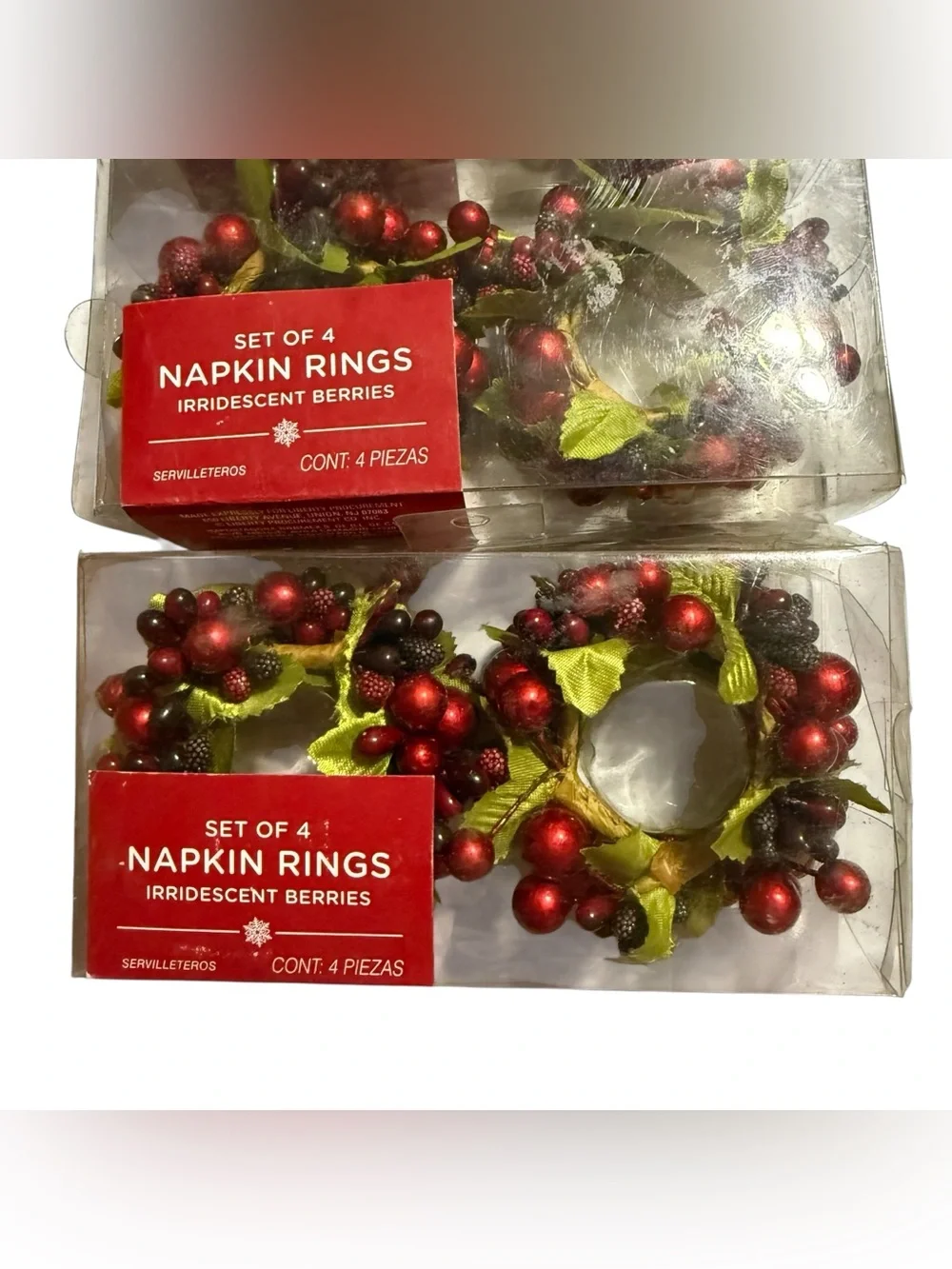 Set of 12 Holiday Napkin Rings – Iridescent Berries & Leaves